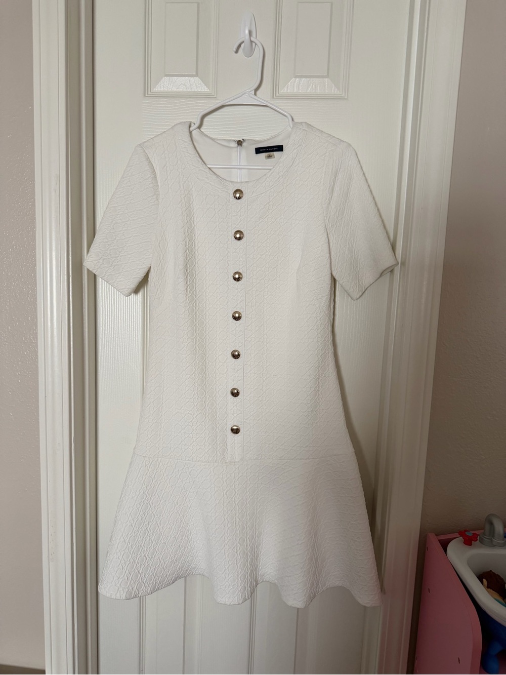 Tommy Hilfiger Cream Textured Button-Front Mini Dress